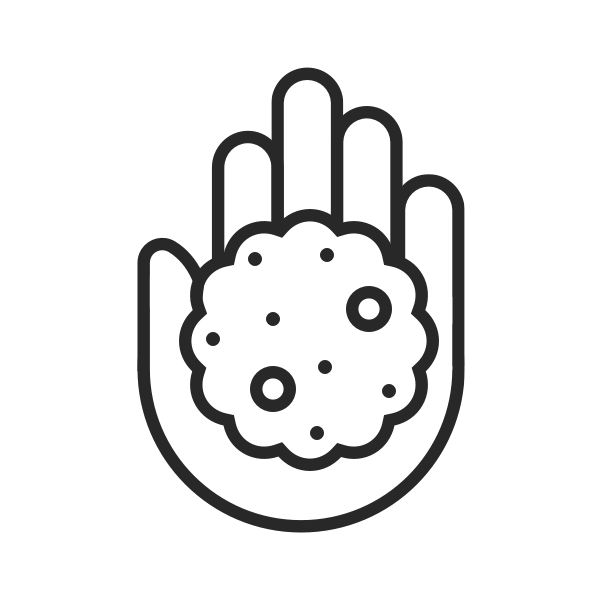 Black line icon of a hand with a line icon of a sea sponge in the middle of the hand