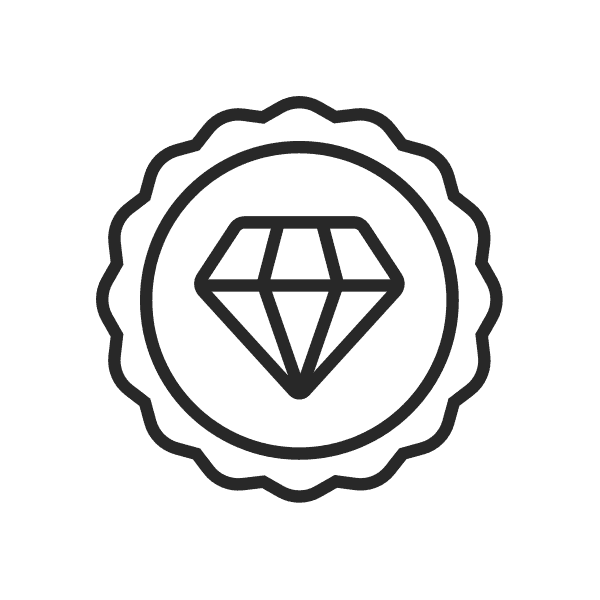 Black line icon of a diamond with two circles around it