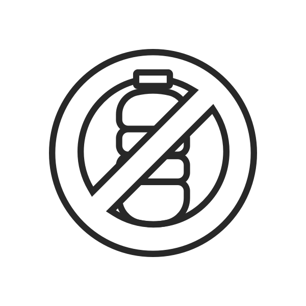 Black line plastic bottle with circle and cross, showing no plastic